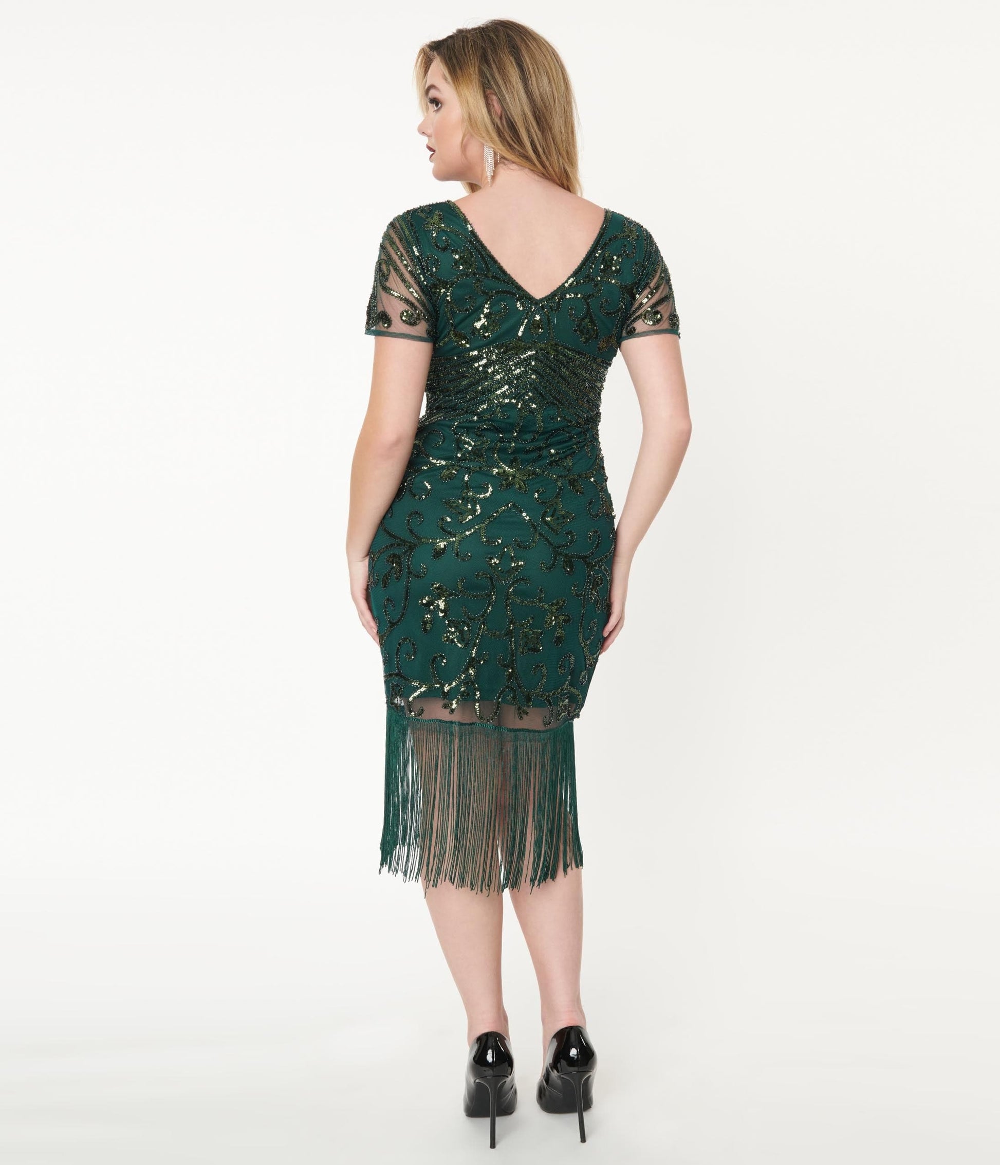 1920s Unique Vintage Emerald Beaded Troyes Flapper Dress