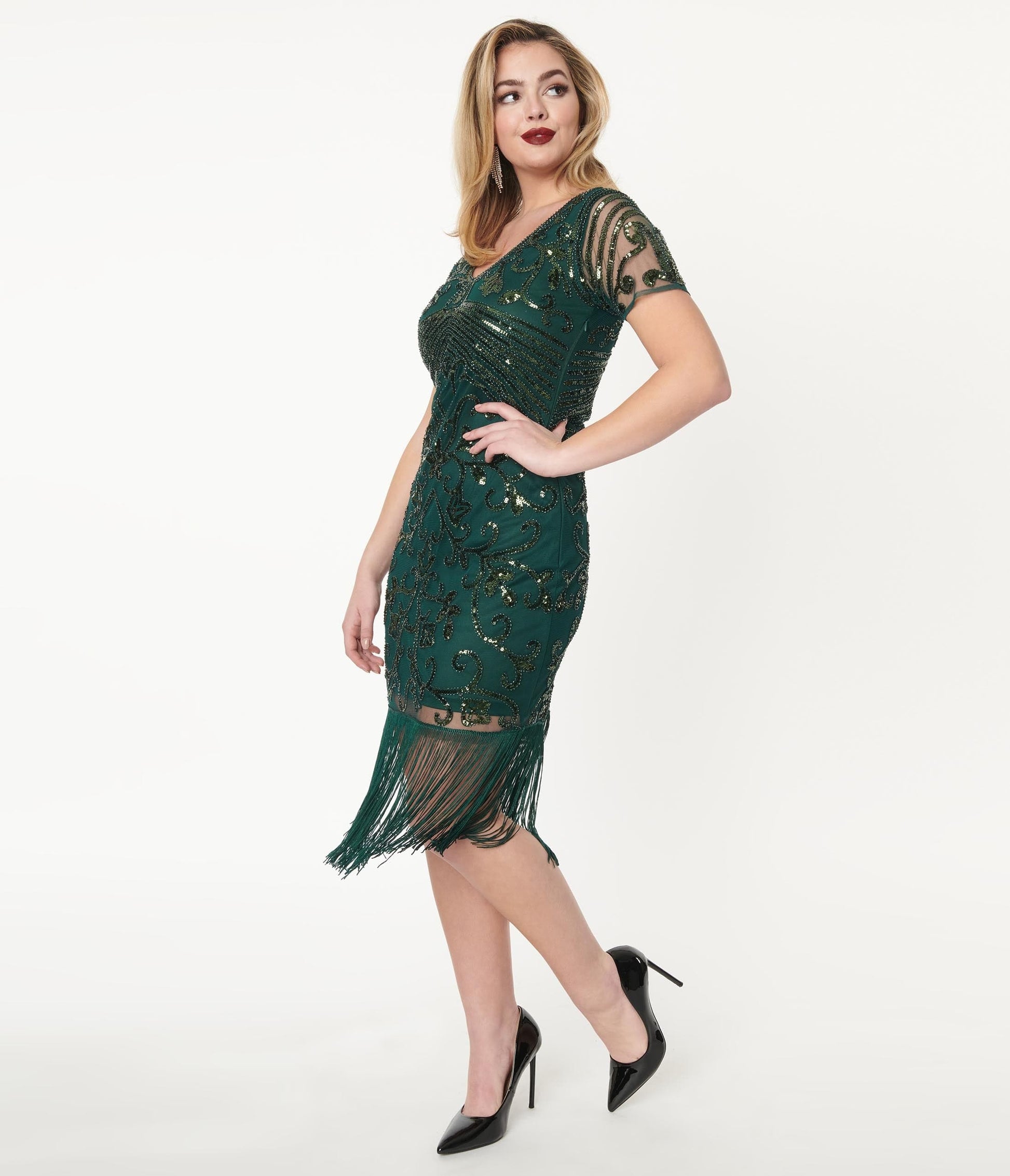 1920s Unique Vintage Emerald Beaded Troyes Flapper Dress