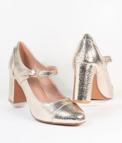 1950s Chelsea Crew Metallic Textured Gold Orlando Heels