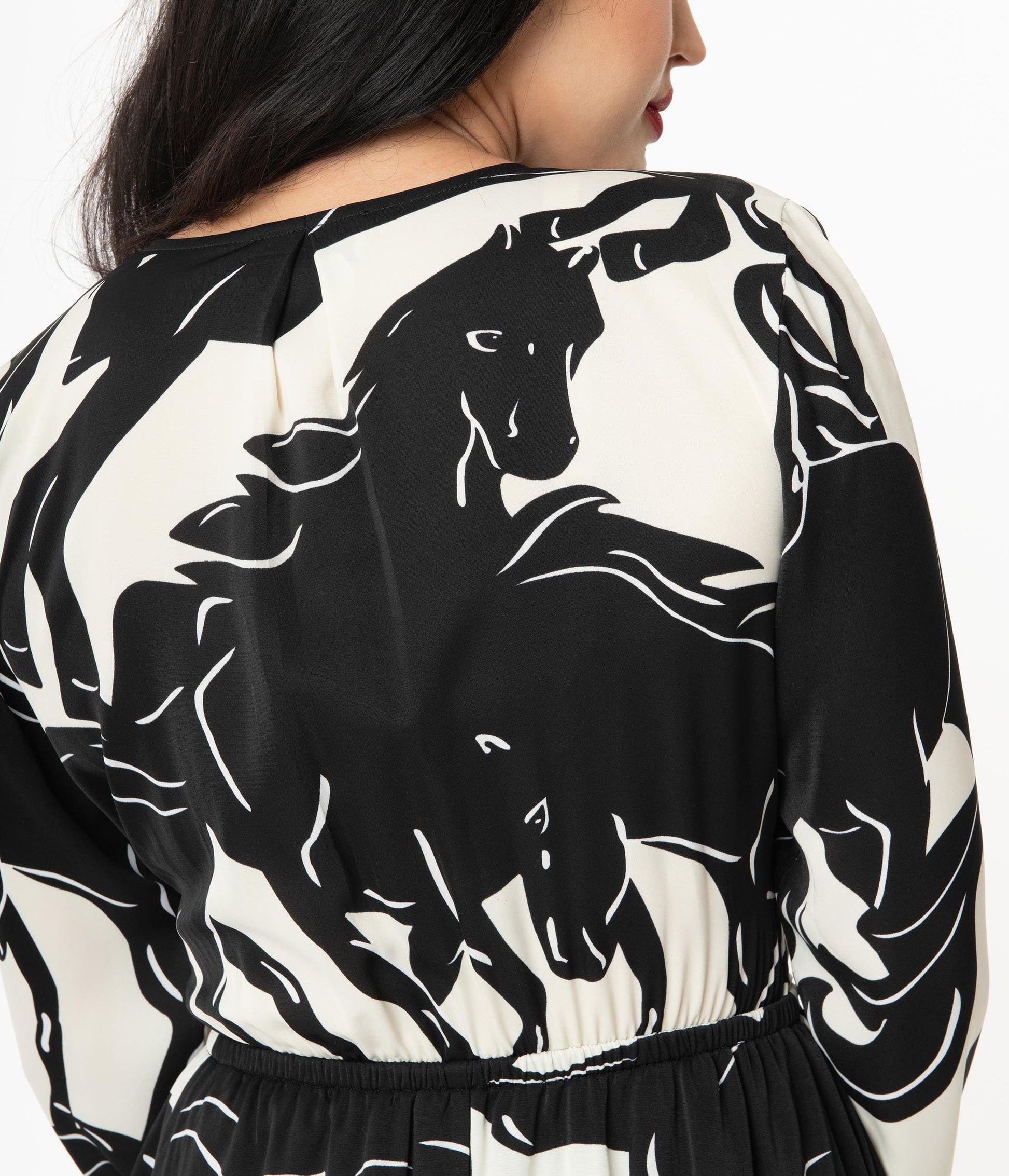Unique Vintage Black & White Wild Horses Farrah Maxi Dress