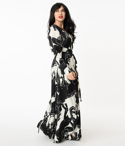 Unique Vintage Black & White Wild Horses Farrah Maxi Dress