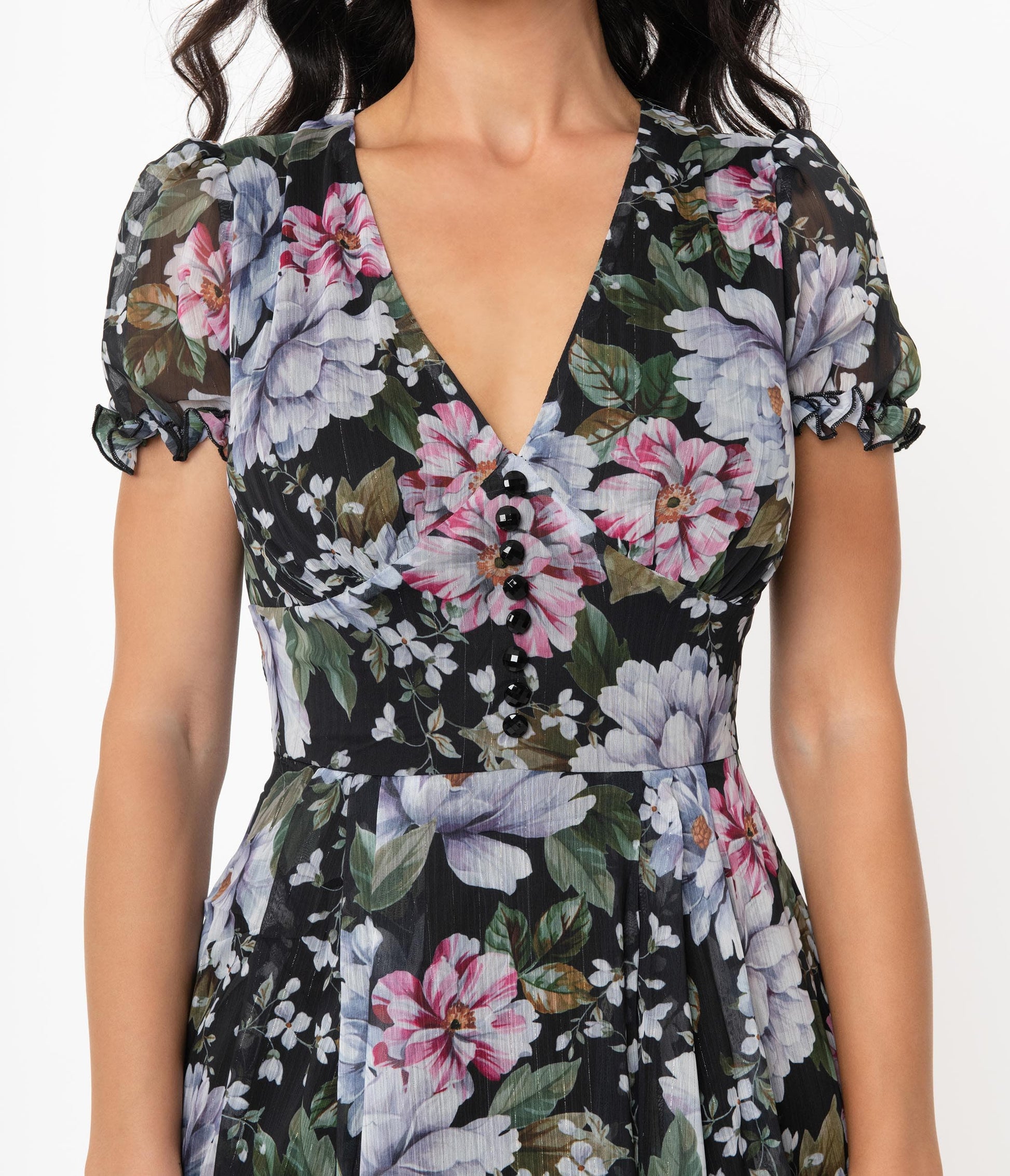 Hell Bunny Pink & Blue Floral Magnolia Swing Dress