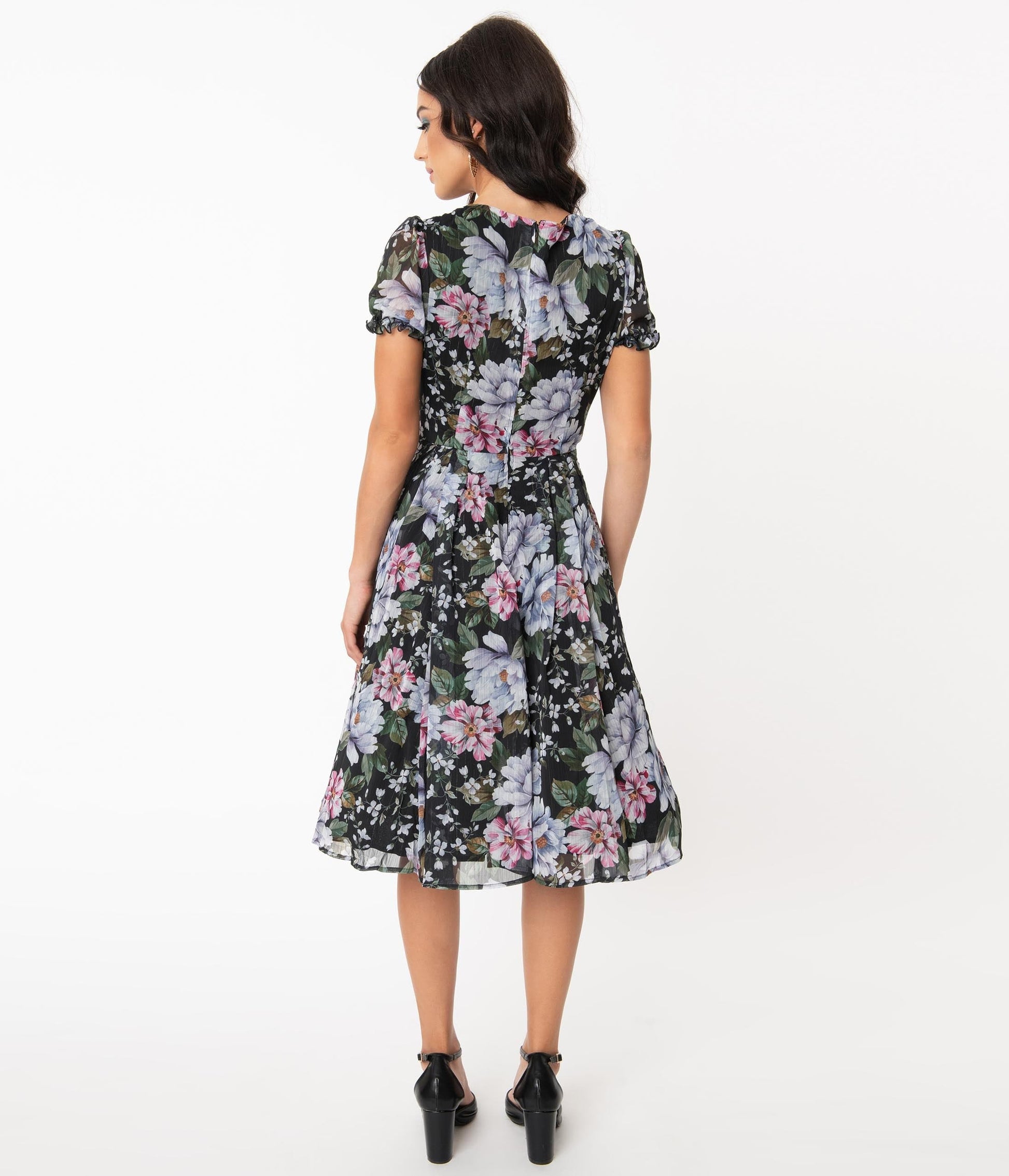 Hell Bunny Pink & Blue Floral Magnolia Swing Dress