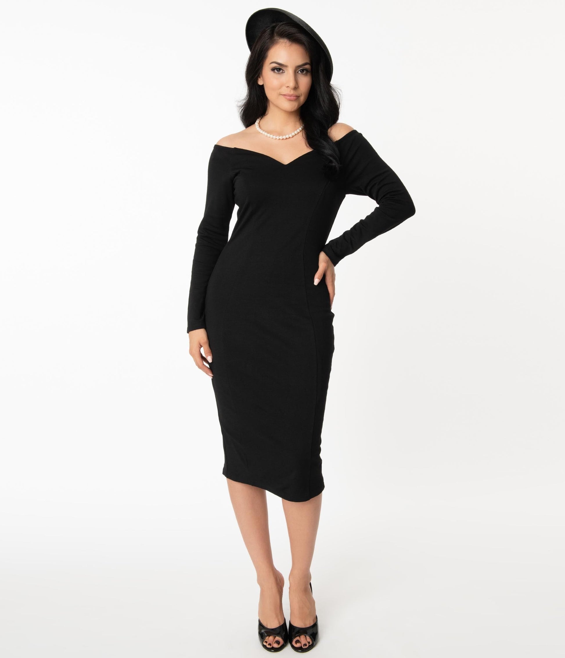 Unique Vintage 1960s Black Cape Cod Wiggle Dress