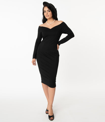 Unique Vintage 1960s Black Cape Cod Wiggle Dress
