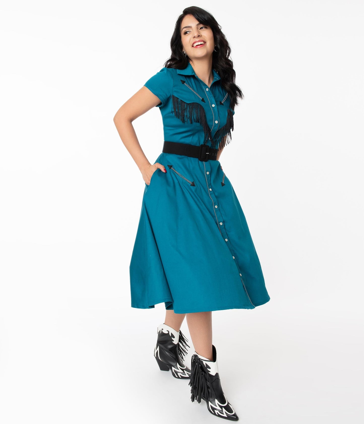 Unique Vintage Teal Madeline Swing Dress
