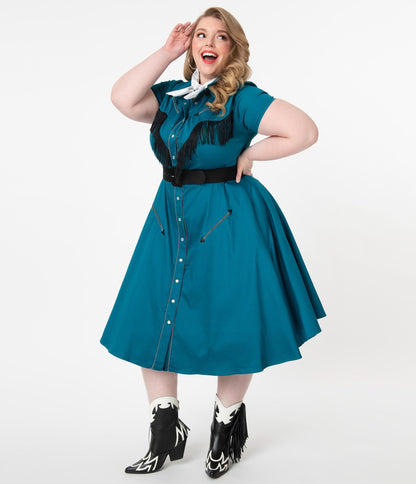 Unique Vintage Plus Size Teal Madeline Swing Dress