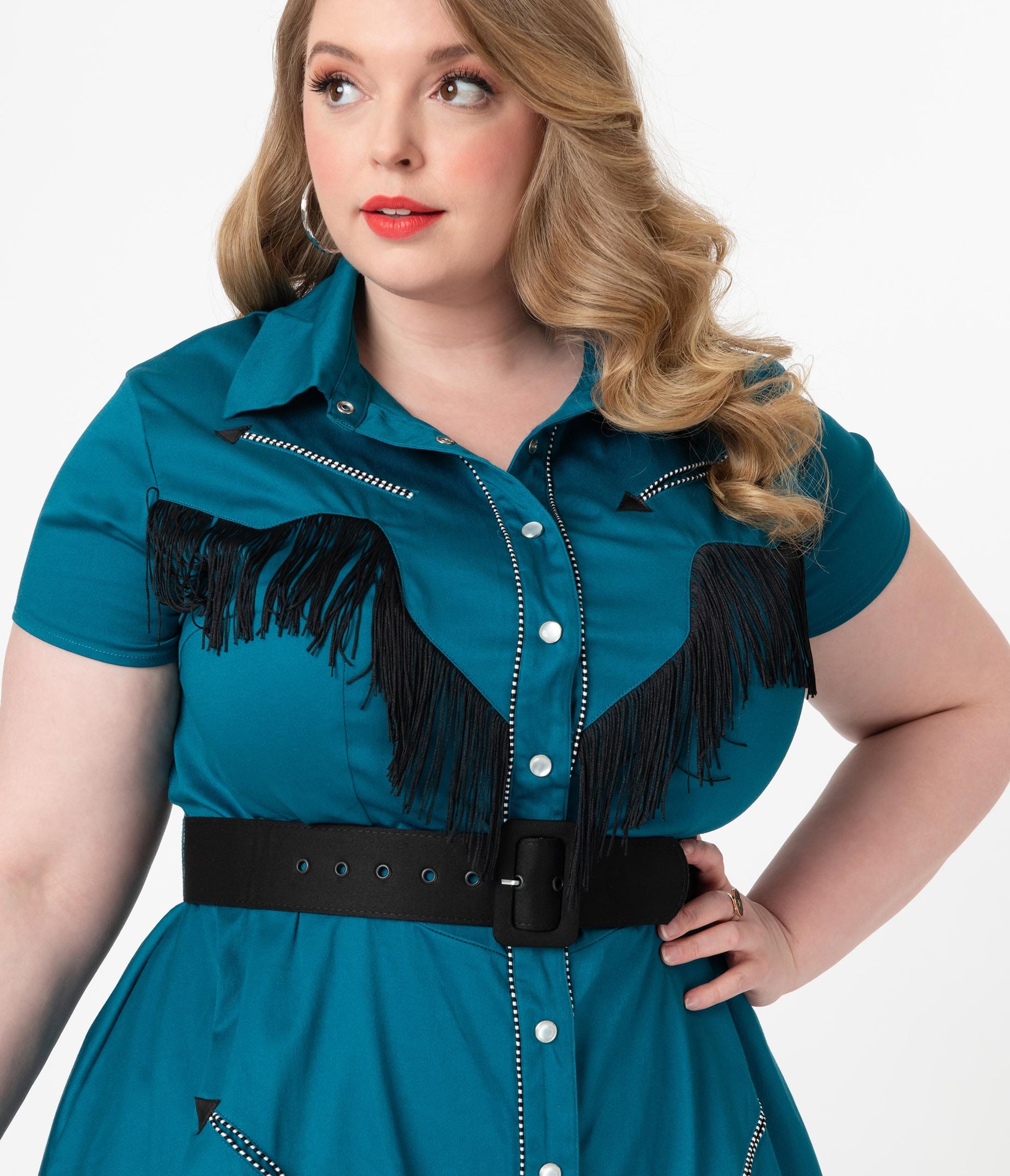 Unique Vintage Plus Size Teal Madeline Swing Dress
