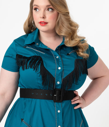 Unique Vintage Plus Size Teal Madeline Swing Dress