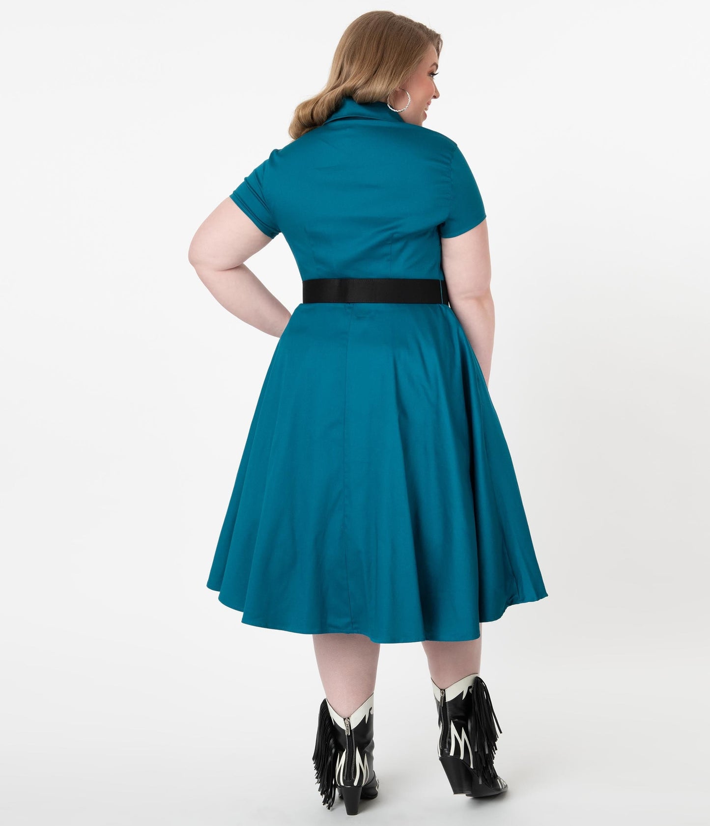 Unique Vintage Plus Size Teal Madeline Swing Dress