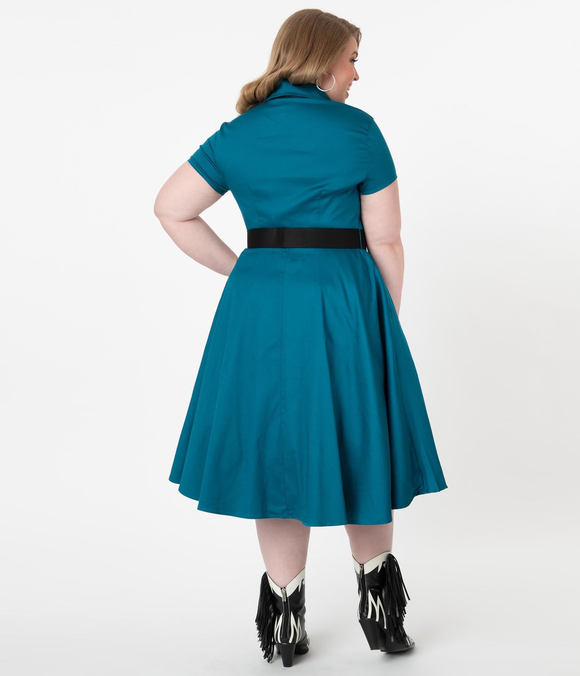 Unique Vintage Plus Size Teal Madeline Swing Dress