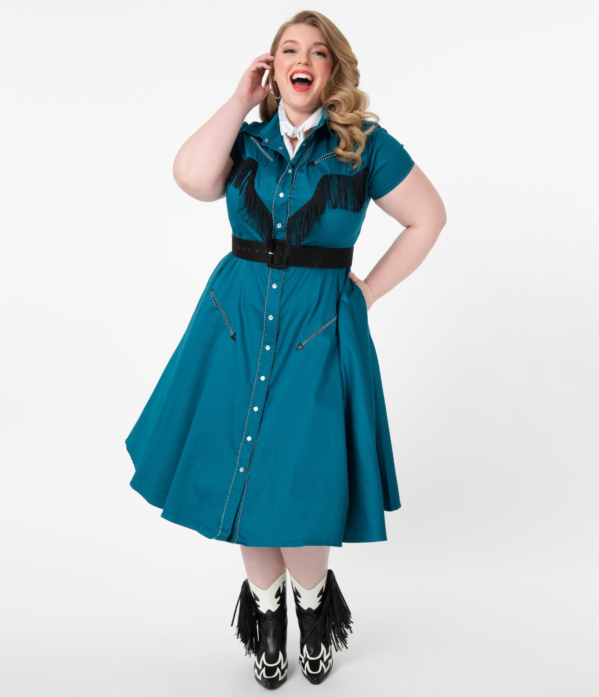 Unique Vintage Plus Size Teal Madeline Swing Dress