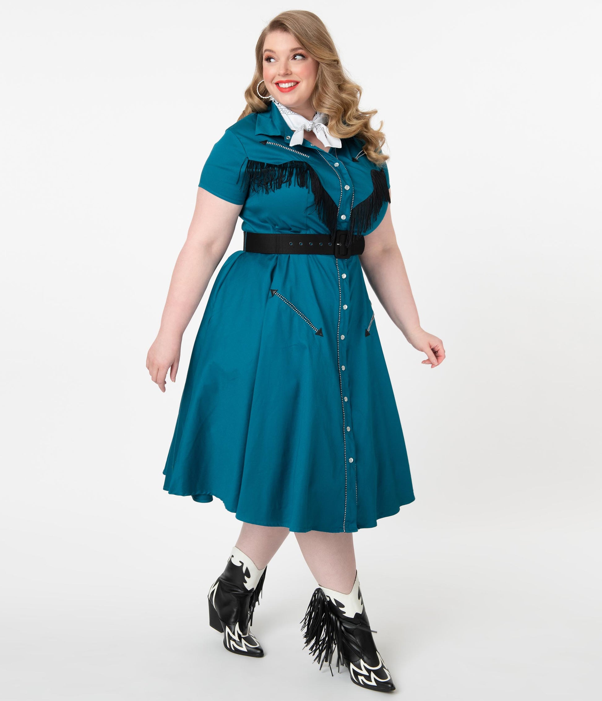 Unique Vintage Plus Size Teal Madeline Swing Dress