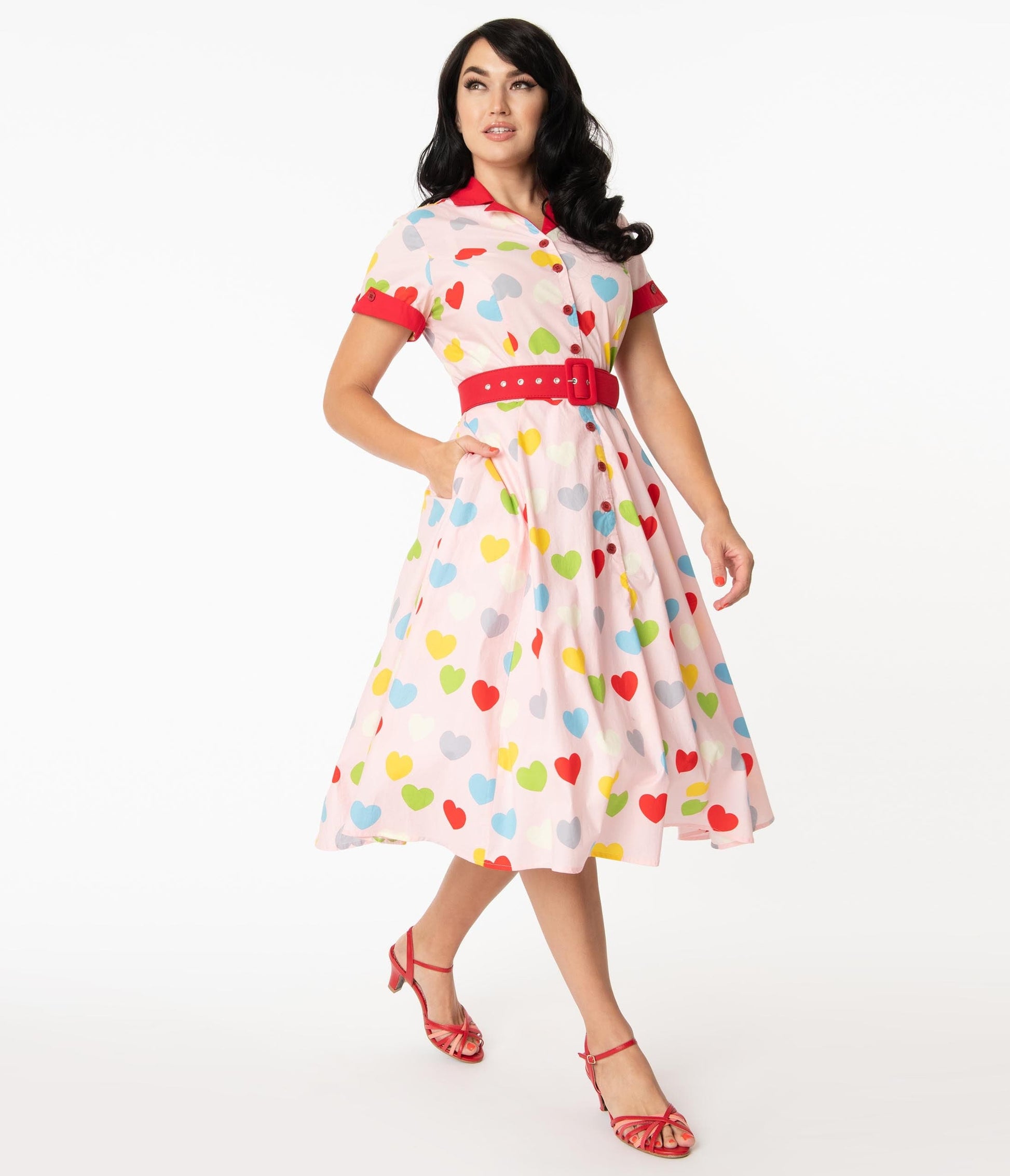 1950s Unique Vintage Valentine Heart Print Venus Swing Dress