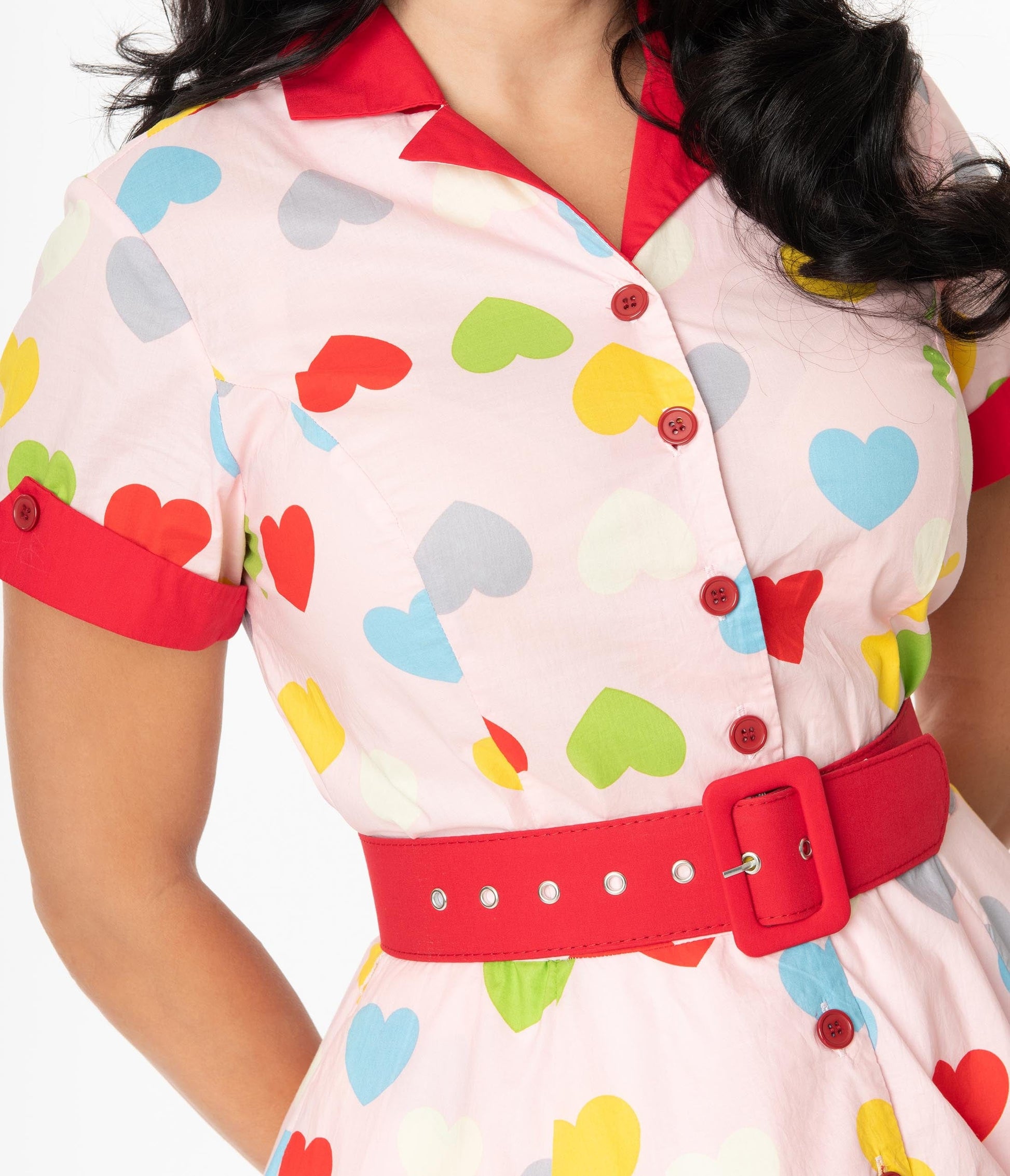 1950s Unique Vintage Valentine Heart Print Venus Swing Dress