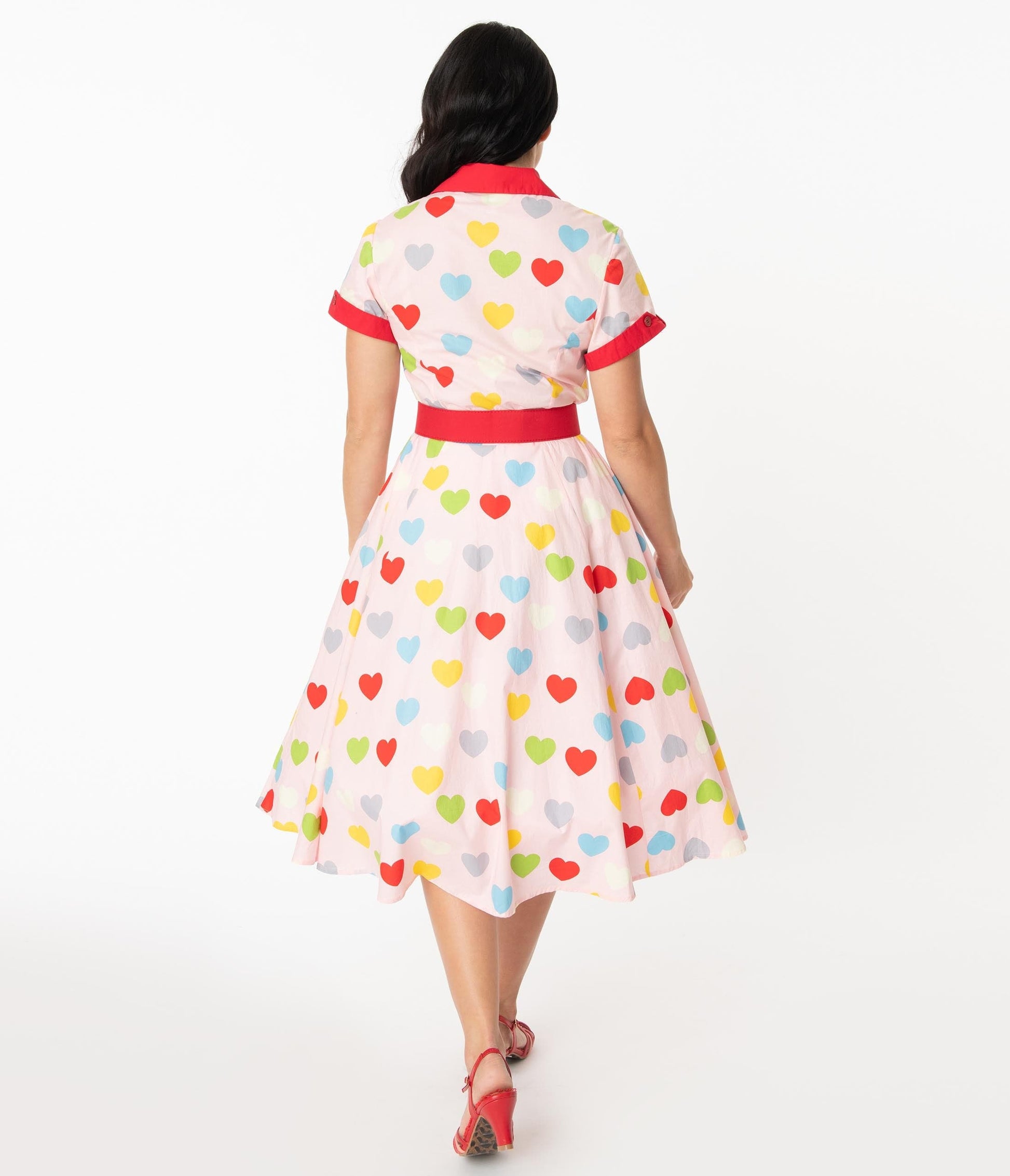 1950s Unique Vintage Valentine Heart Print Venus Swing Dress