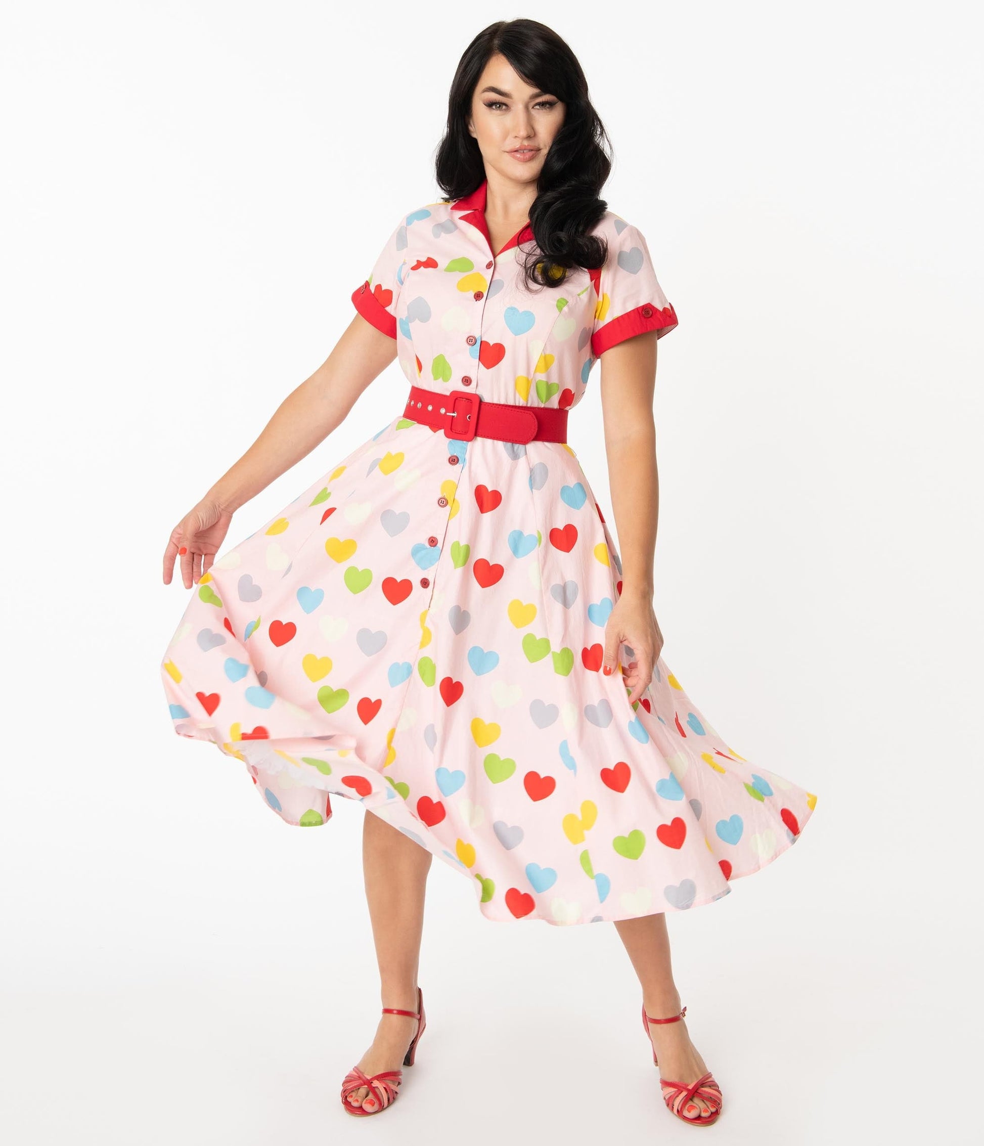 1950s Unique Vintage Valentine Heart Print Venus Swing Dress