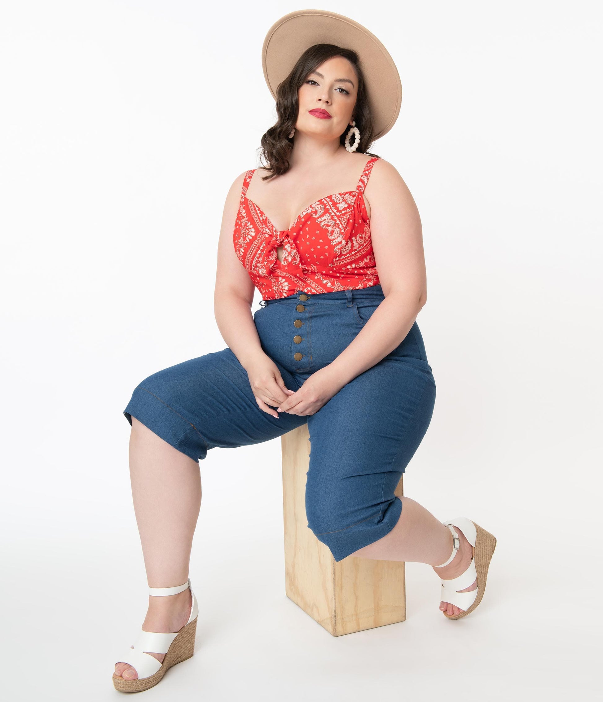 Unique Vintage Plus Size Denim Blue Chisholm Culottes
