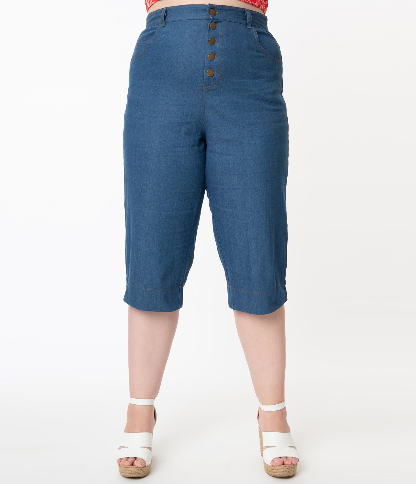 Unique Vintage Plus Size Denim Blue Chisholm Culottes