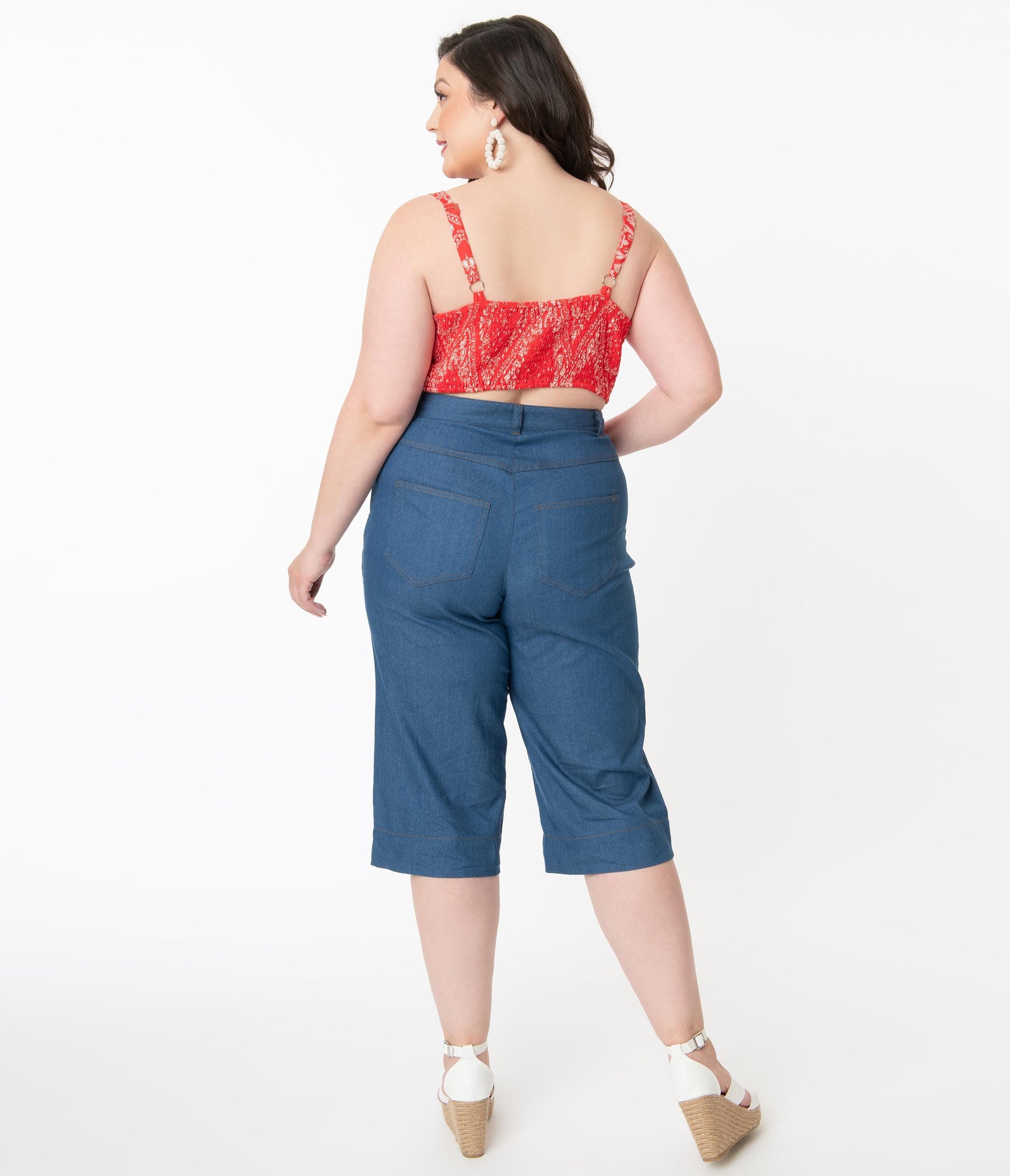 Unique Vintage Plus Size Denim Blue Chisholm Culottes
