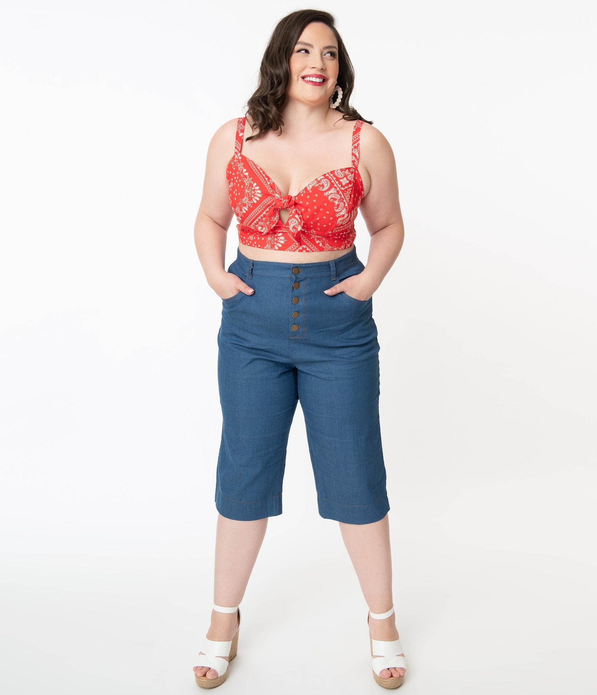 Unique Vintage Plus Size Denim Blue Chisholm Culottes