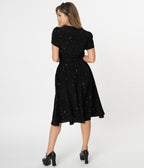 Unique Vintage Black & Ivory Star Print Dahlia Swing Dress