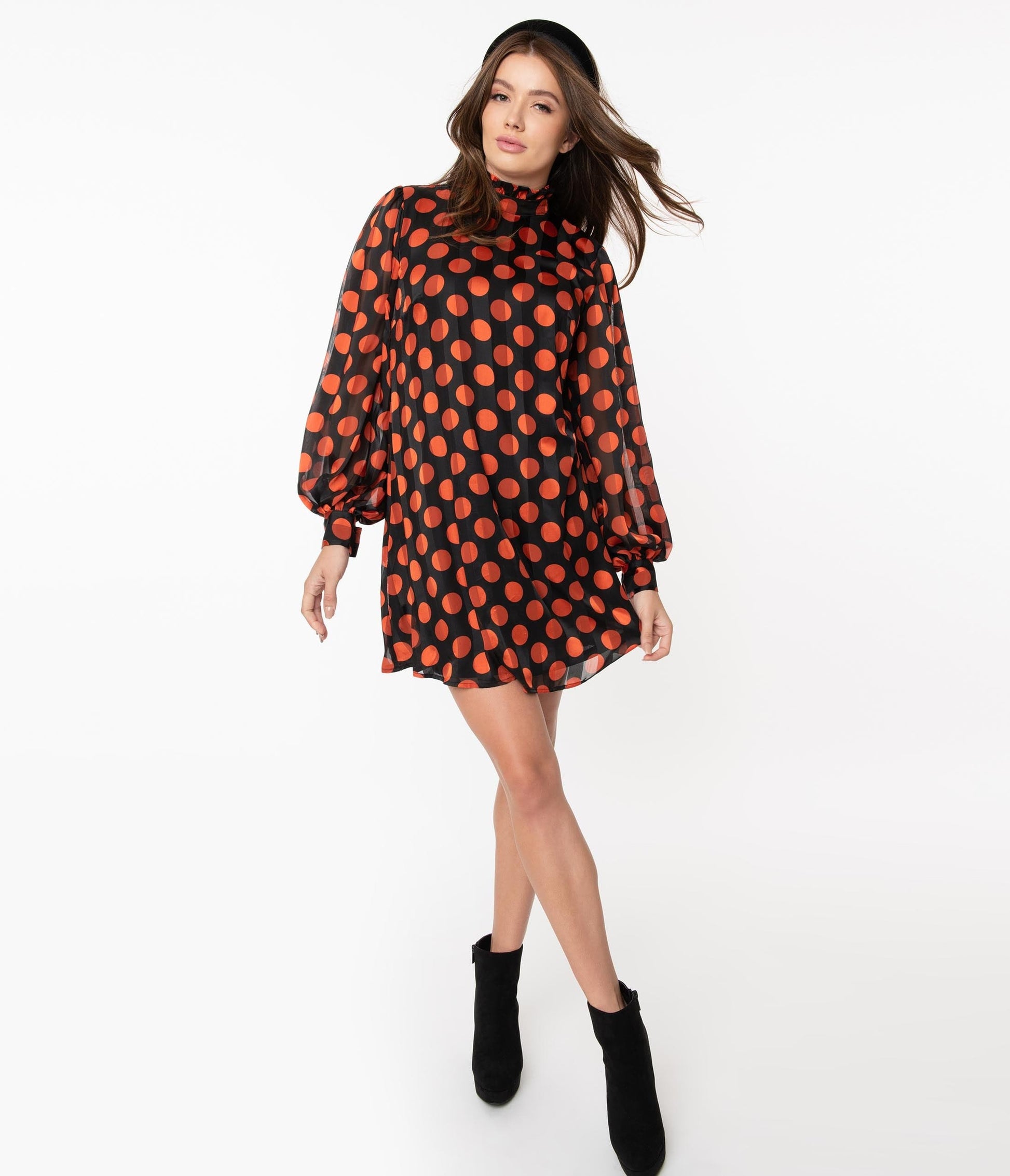 Smak Parlour Black & Orange Polka Dot Girl Talk Shift Dress