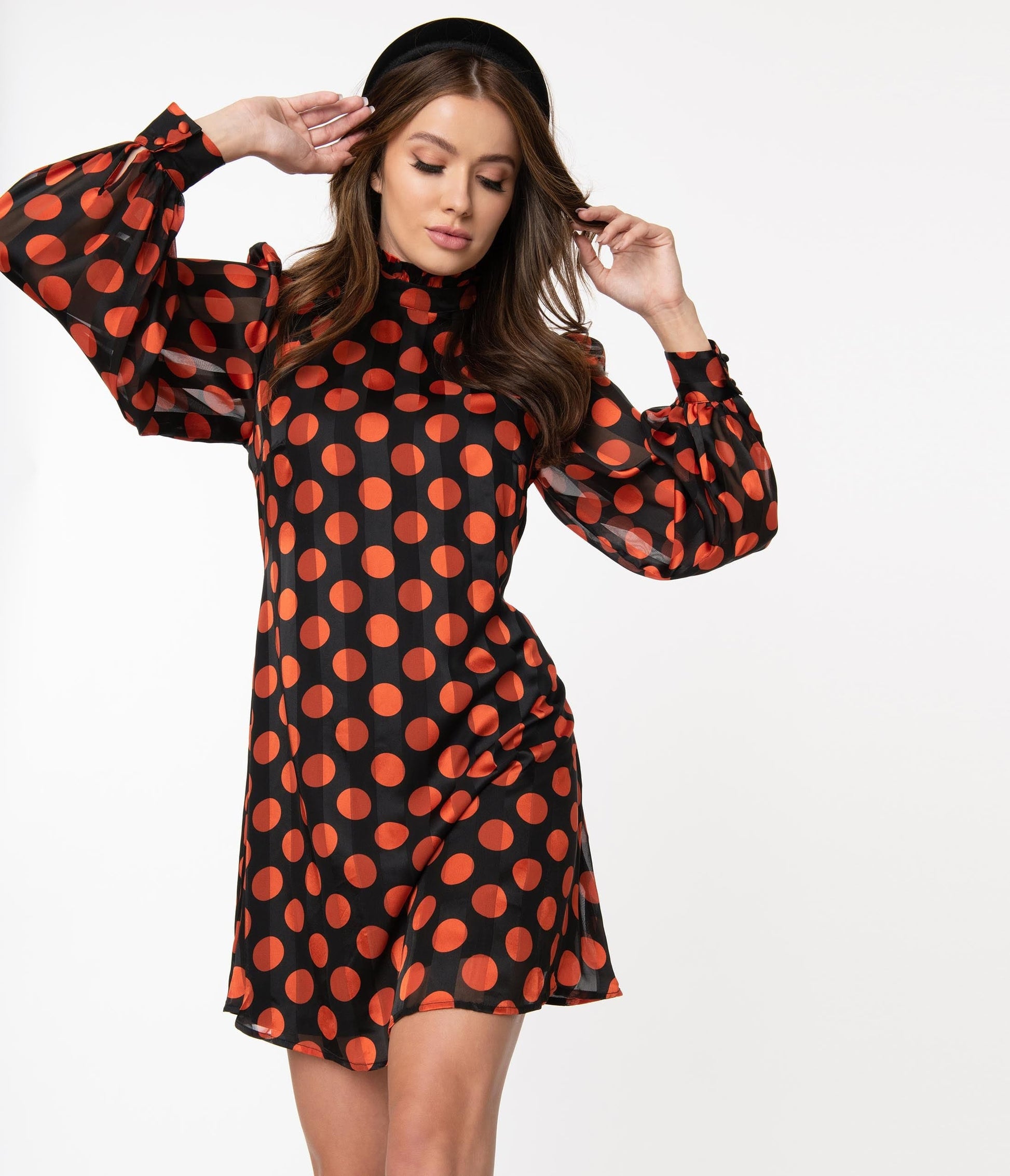 Smak Parlour Black & Orange Polka Dot Girl Talk Shift Dress