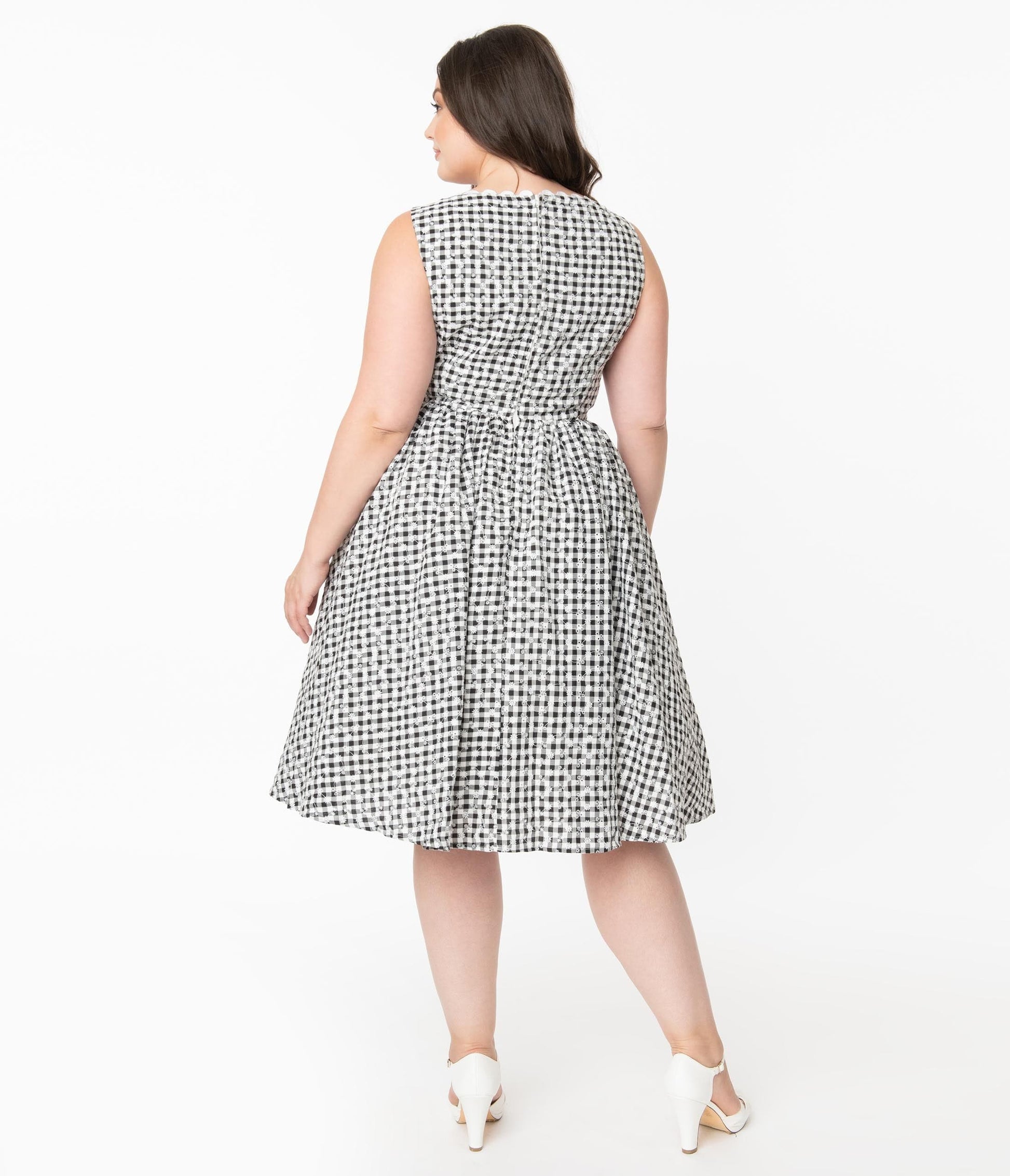 Unique Vintage Plus Size Black Gingham Eyelet Livvie Swing Dress