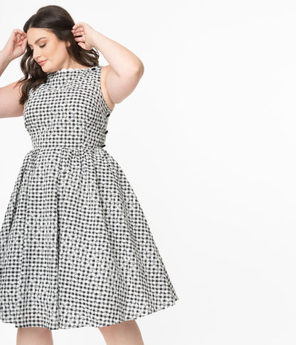 Unique Vintage Plus Size Black Gingham Eyelet Livvie Swing Dress
