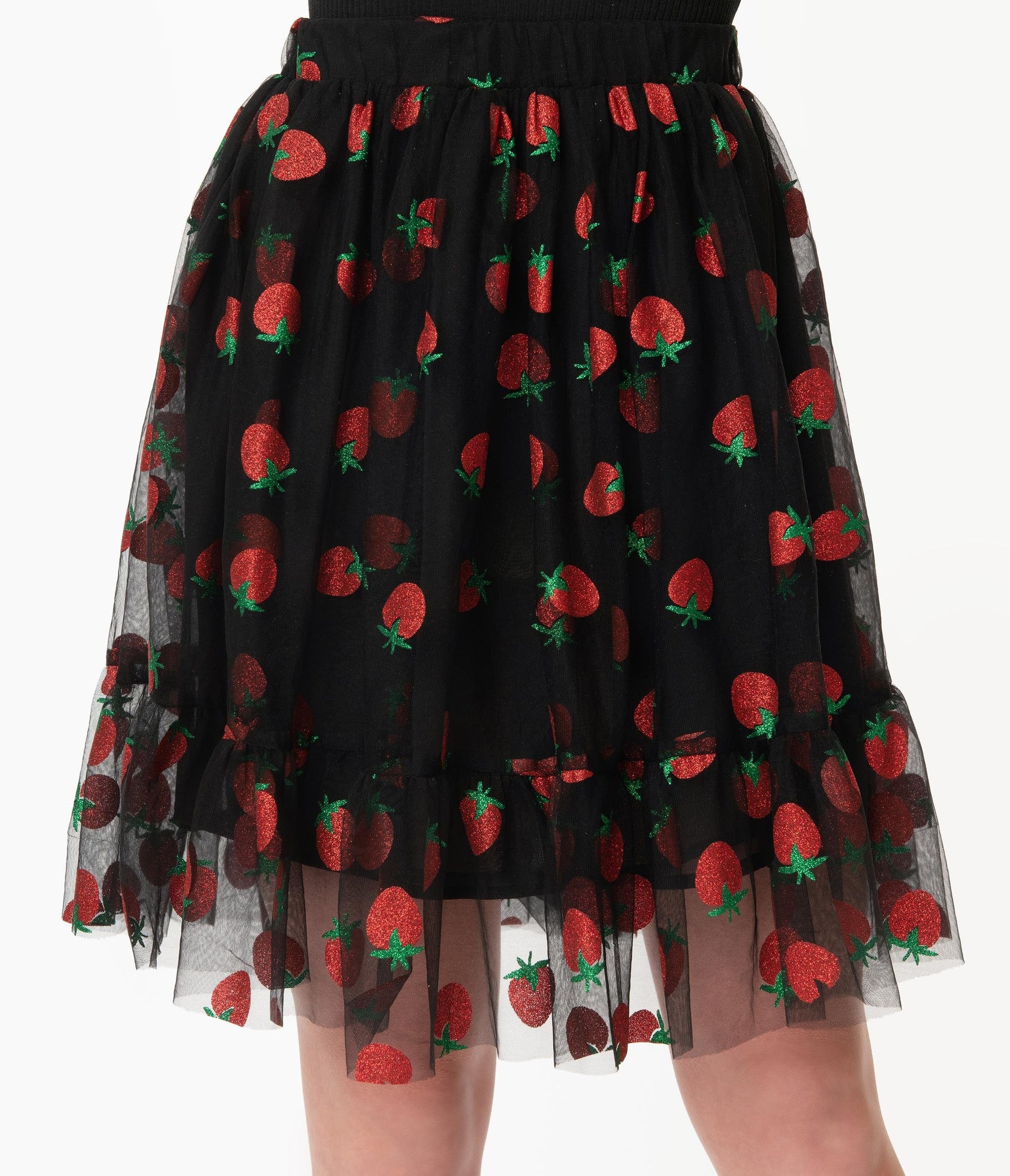 Smak Parlour Black & Strawberry Print Twirl Power Skirt