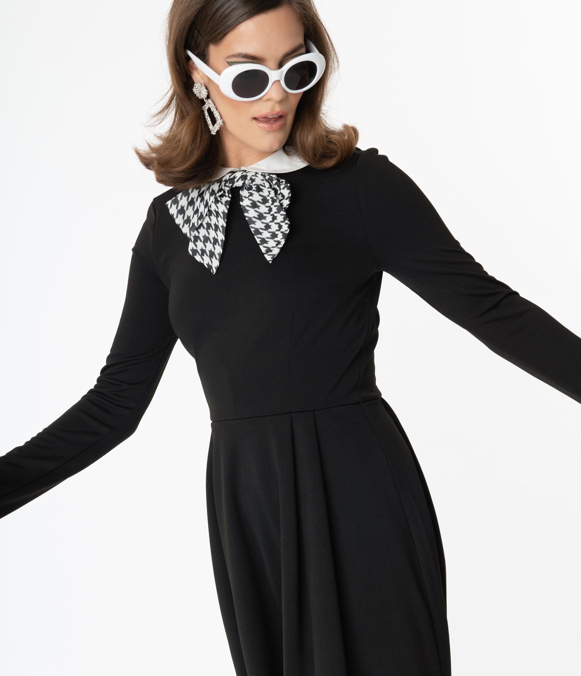 Smak Parlour Black & Houndstooth Bow Jet Setter Fit & Flare Dress