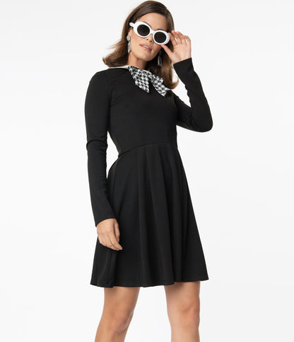 Smak Parlour Black & Houndstooth Bow Jet Setter Fit & Flare Dress
