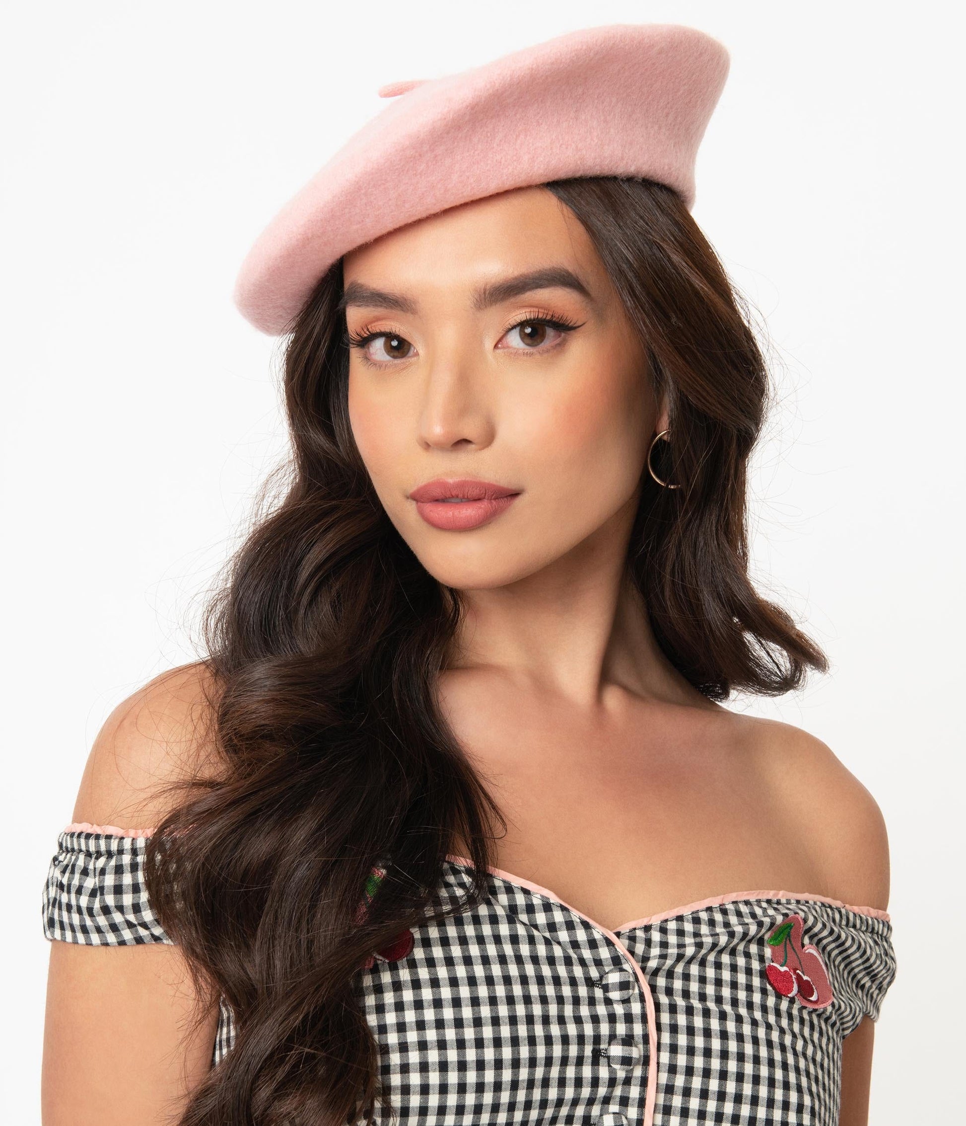 Pink & White Embroidered Hearts Beret
