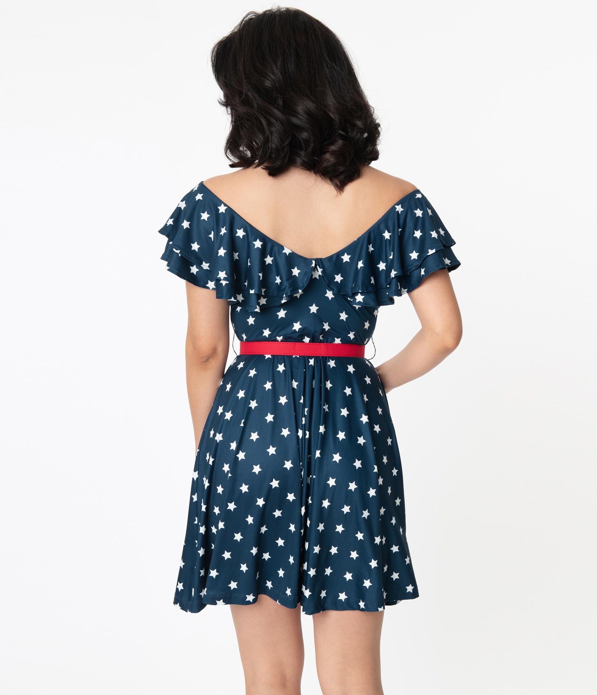 Unique Vintage Navy & White Stars Simone Fit & Flare Dress