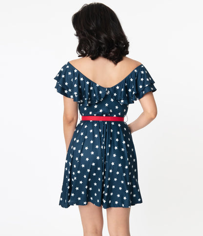 Unique Vintage Navy & White Stars Simone Fit & Flare Dress
