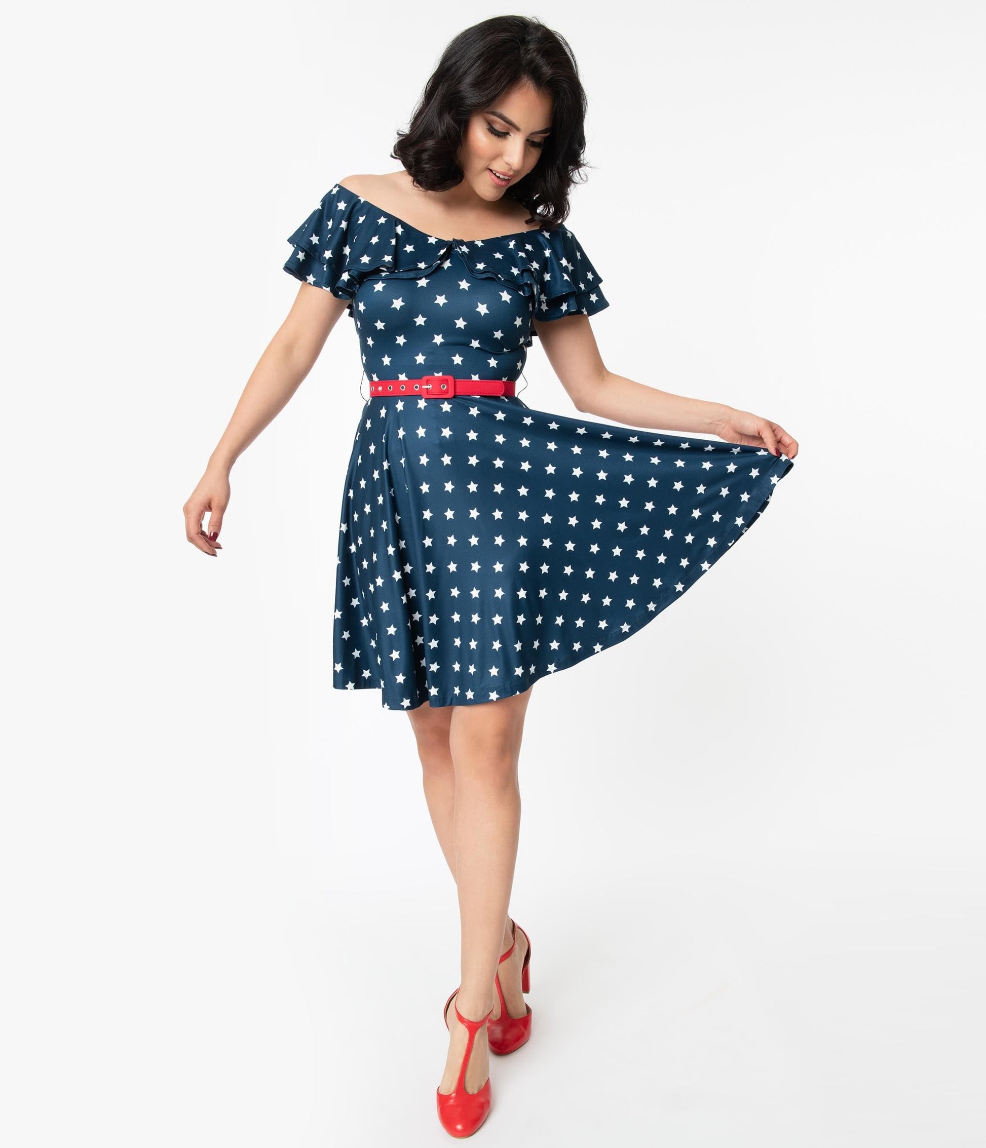 Unique Vintage Navy & White Stars Simone Fit & Flare Dress