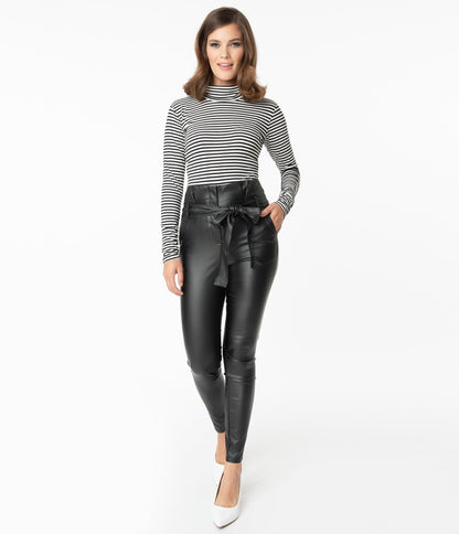 Black Vegan Leather Paper Bag Skinnies