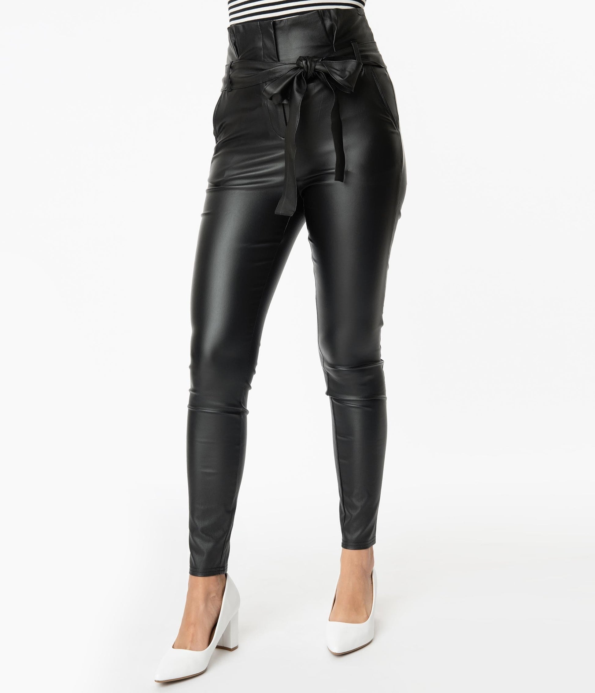 Black Vegan Leather Paper Bag Skinnies