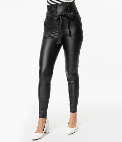 Black Vegan Leather Paper Bag Skinnies