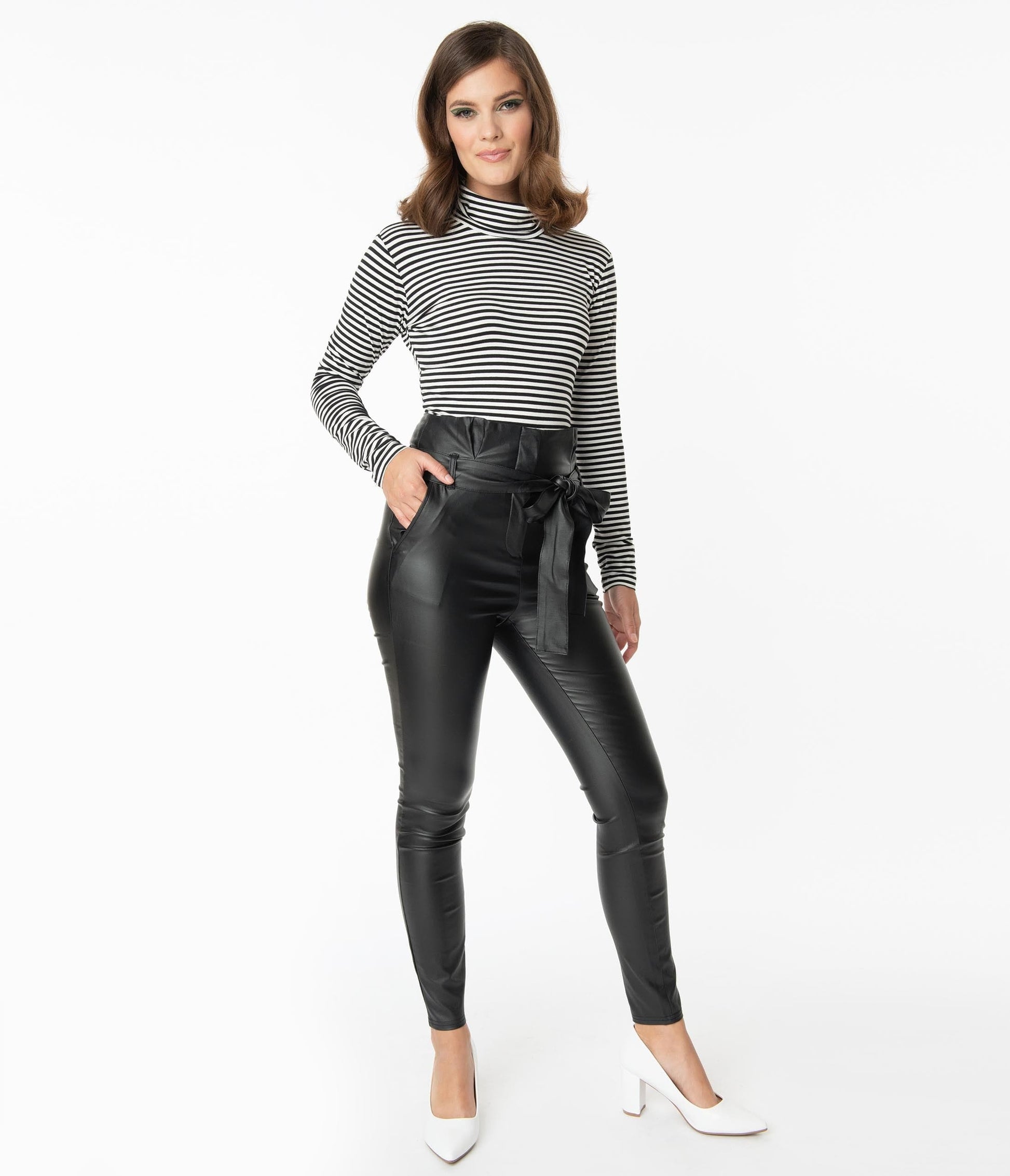 Black Vegan Leather Paper Bag Skinnies