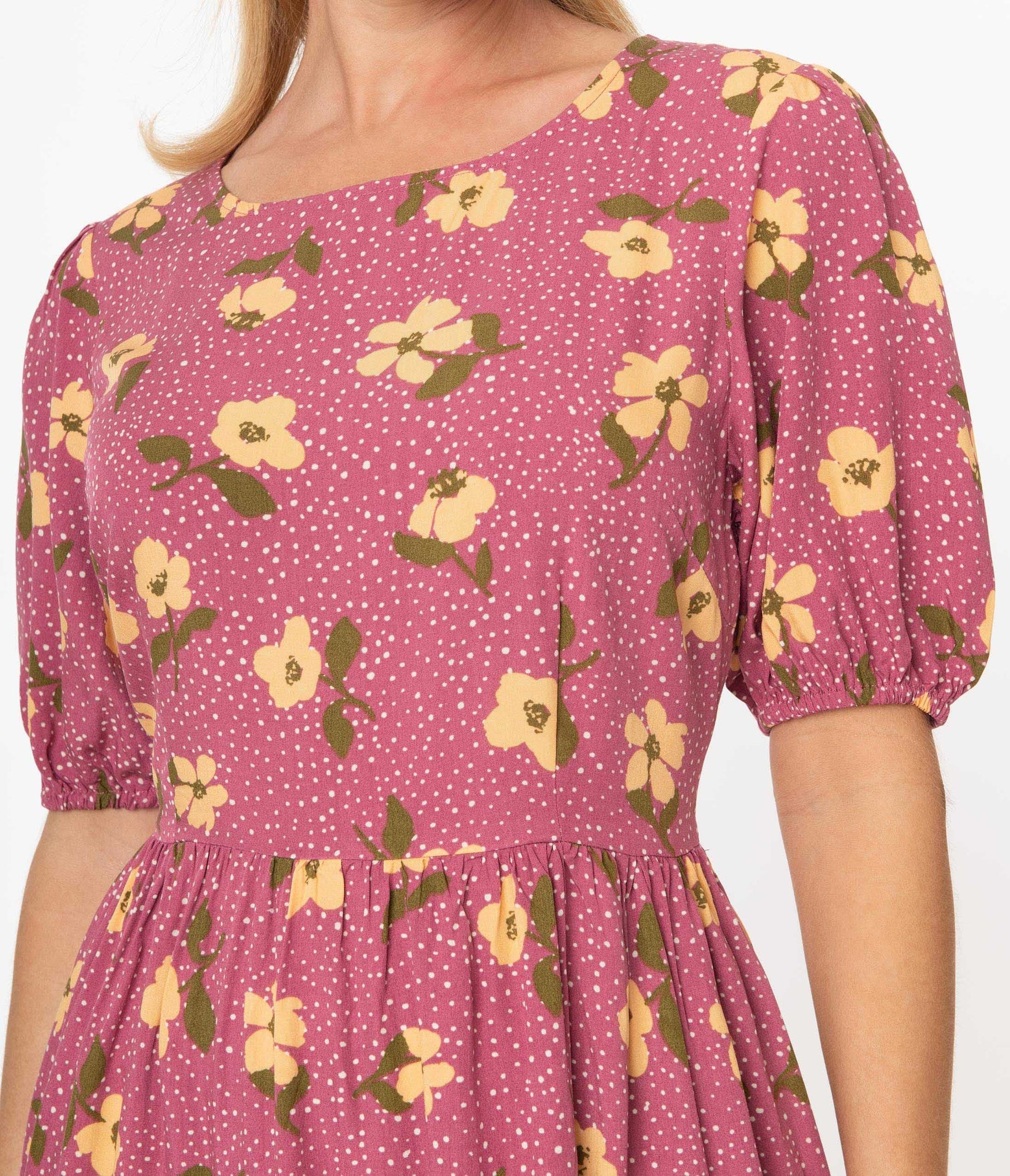 Mulberry & Yellow Floral Dotted Monique Midi Dress