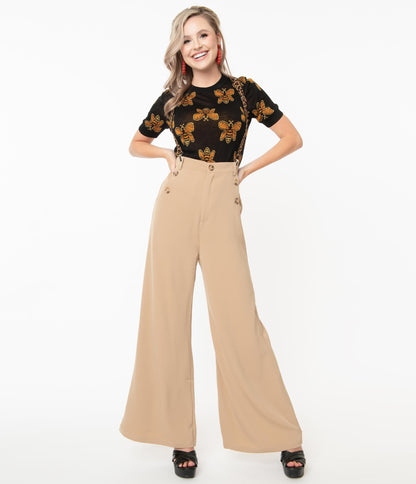 Voodoo Vixen Tan Wide Leg Safari Suspender Pants