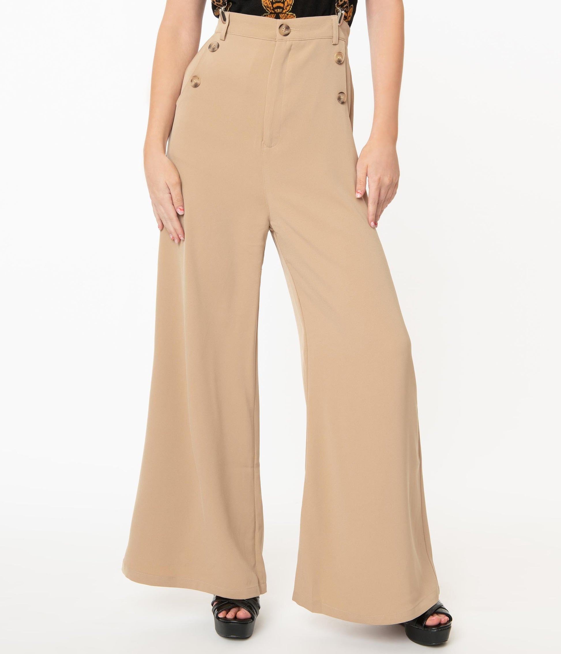 Voodoo Vixen Tan Wide Leg Safari Suspender Pants