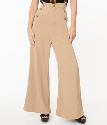 Voodoo Vixen Tan Wide Leg Safari Suspender Pants