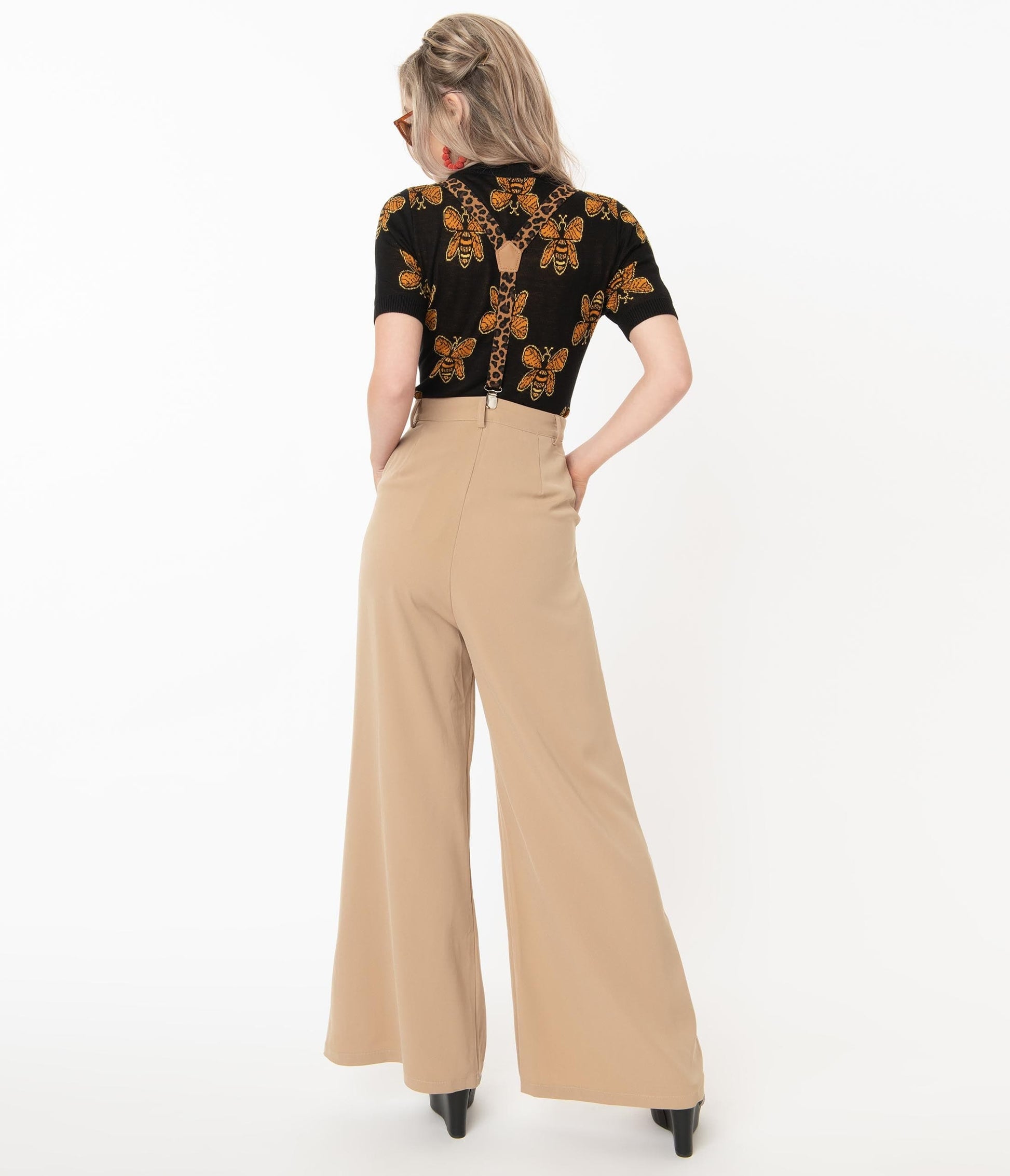 Voodoo Vixen Tan Wide Leg Safari Suspender Pants