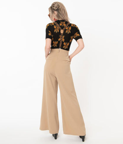 Voodoo Vixen Tan Wide Leg Safari Suspender Pants