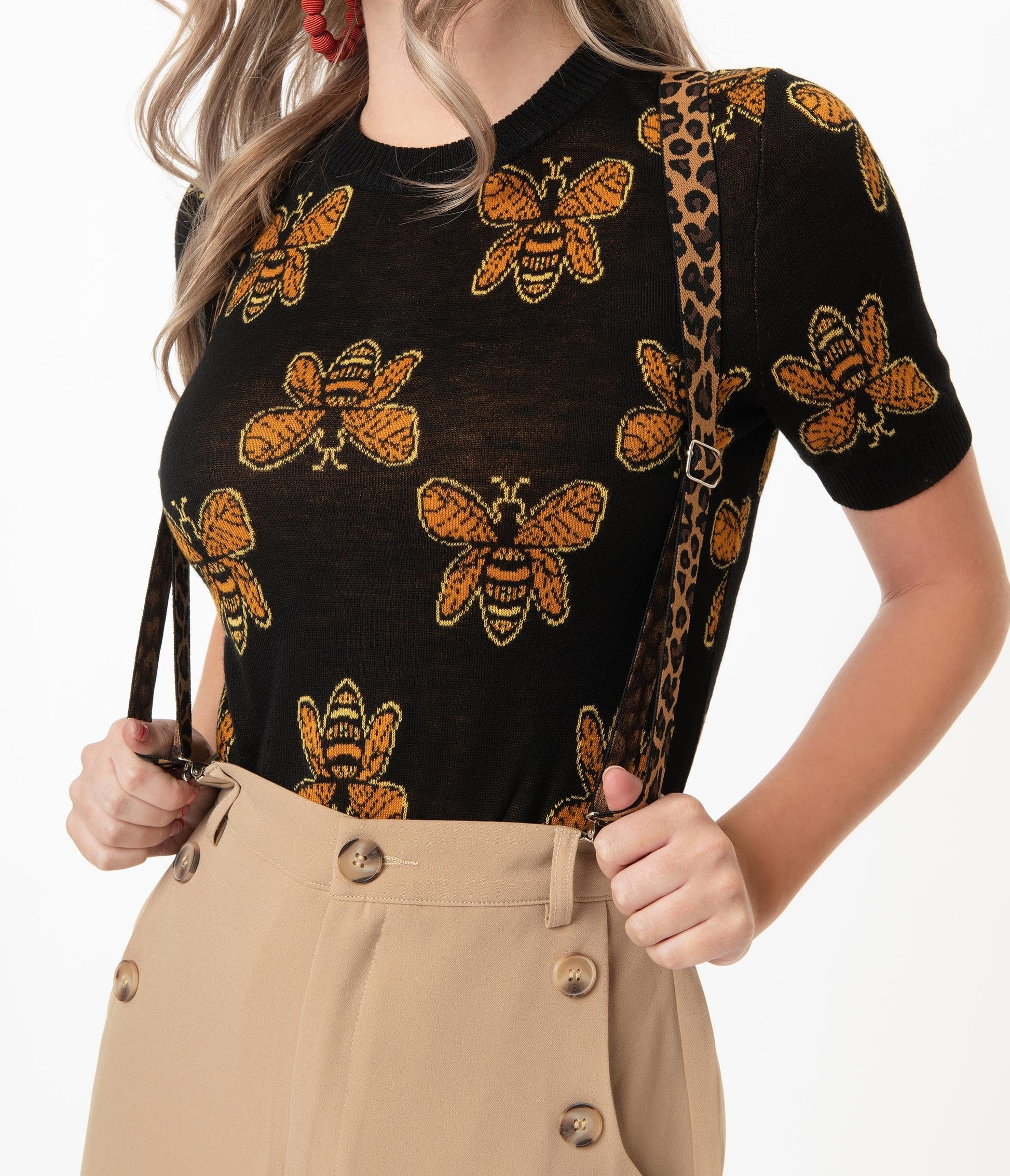 Voodoo Vixen Tan Wide Leg Safari Suspender Pants