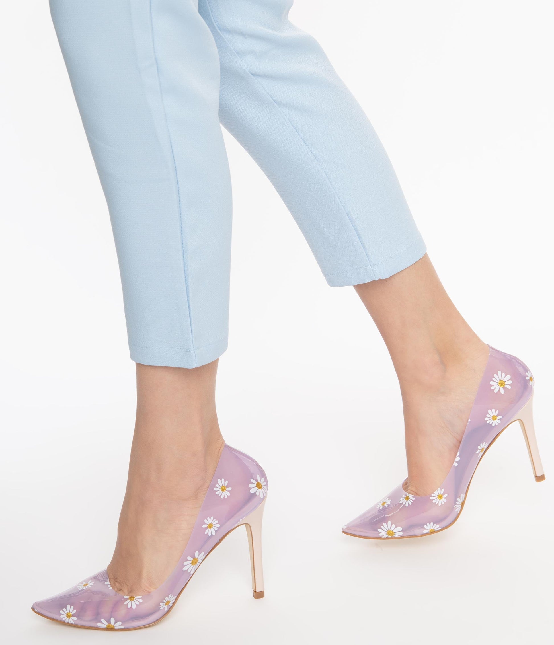 Unique Vintage Clear Lilac & Daisy Print Twiggy Pumps