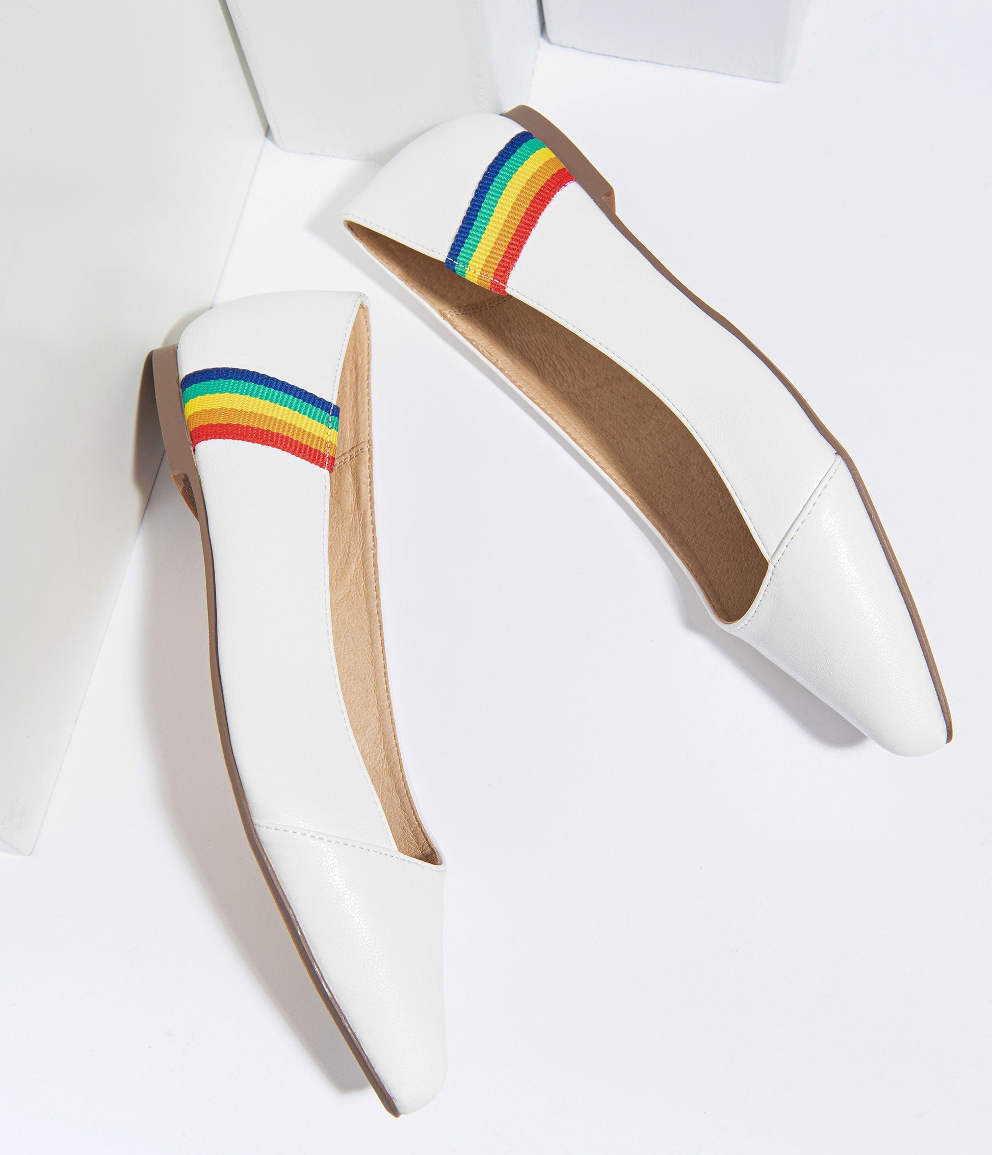 Chelsea Crew White Leatherette & Rainbow Pointed Toe Pammy Flats